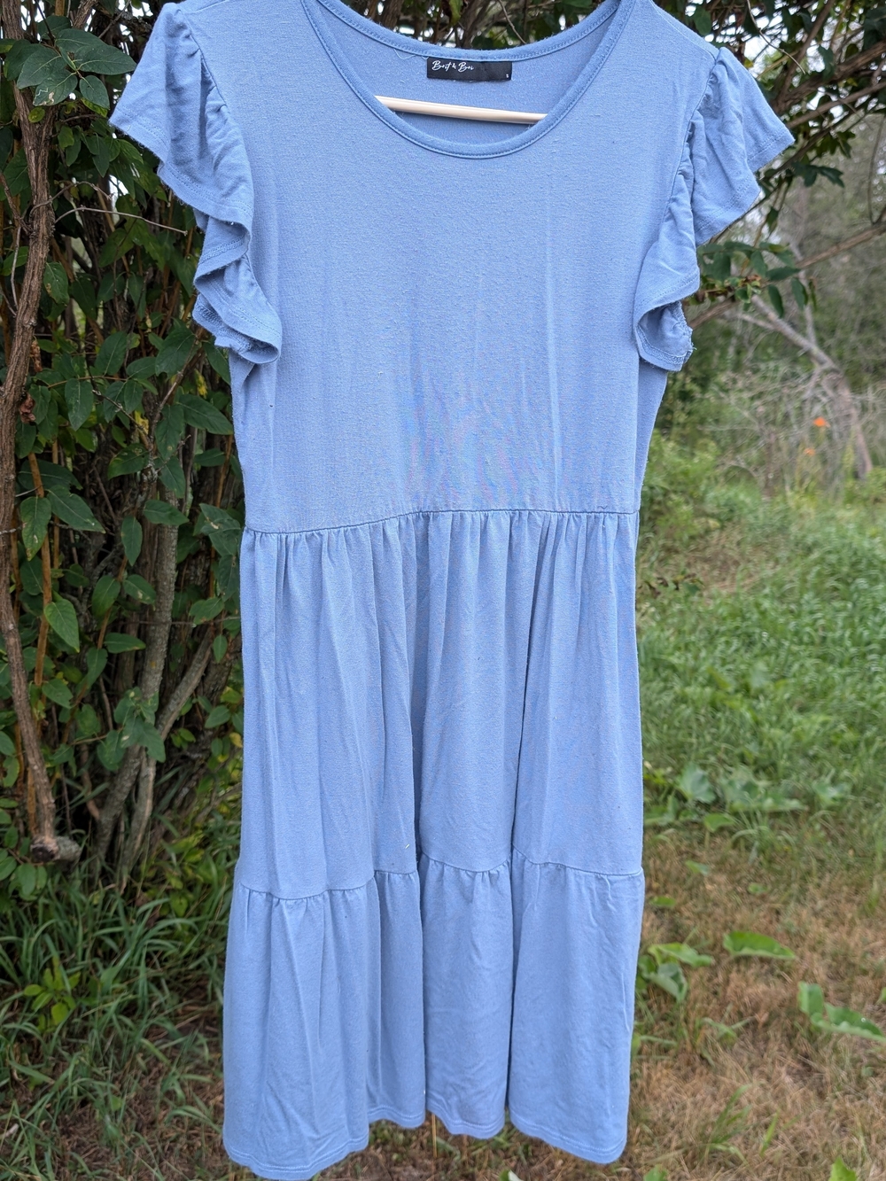 Girls' Light Blue Ruffle Sleeve Tiered Dress